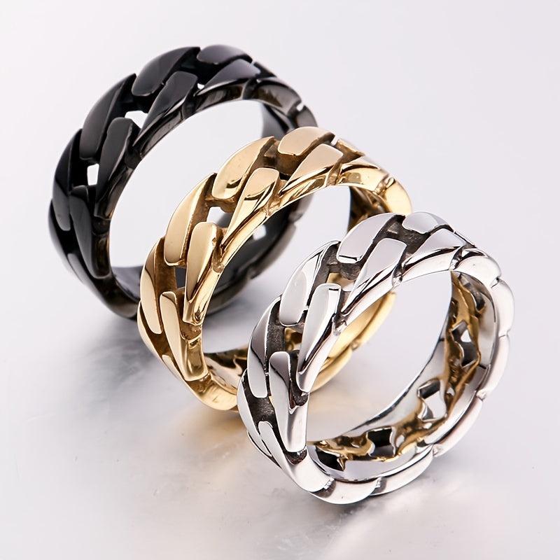 European American Men's Twist Ring Cuban Chain Ring Hip Hop Couple Ring
