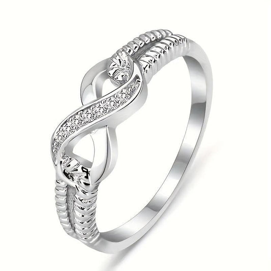 Men's Platinum Ring with Artificial Diamond Inlaid - Character Eight