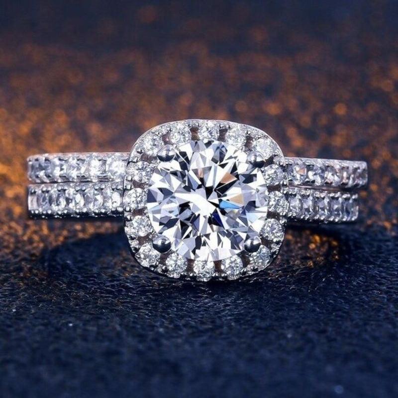 2 Pcs Women Wedding Ring Set Romantic Bride Engagement Rings Size 5 11