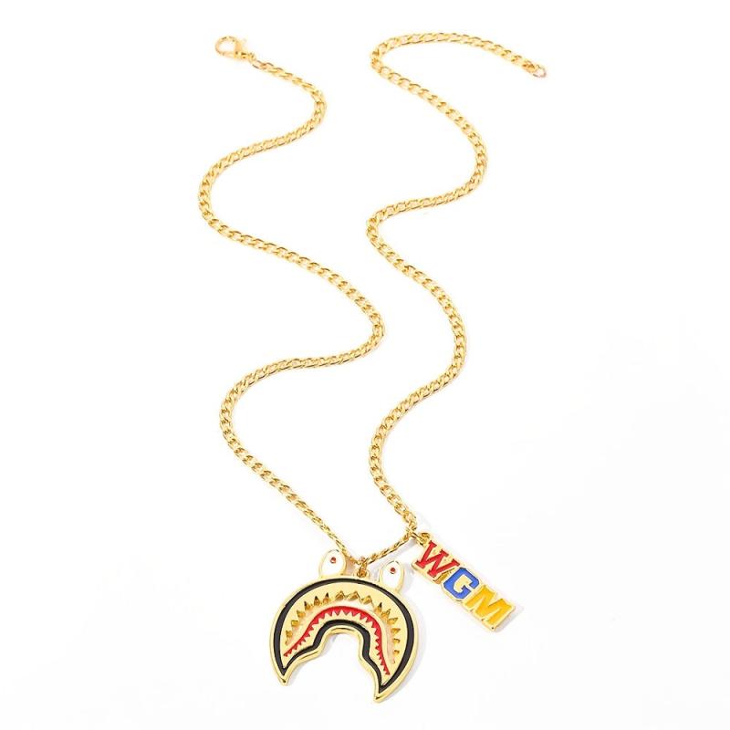 Big Shark Pendant Men Titanium WGM Chain Necklace Rapper Jewelry