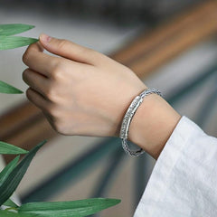Vintage Silver Printed Rune Cuff Bracelet - Unisex Hip Hop Jewelry