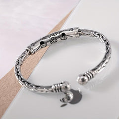 Vintage Silver Printed Rune Cuff Bracelet - Unisex Hip Hop Jewelry