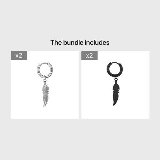 Punk Style Feather Pendant Steel Earrings