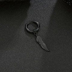 Punk Style Feather Pendant Steel Earrings
