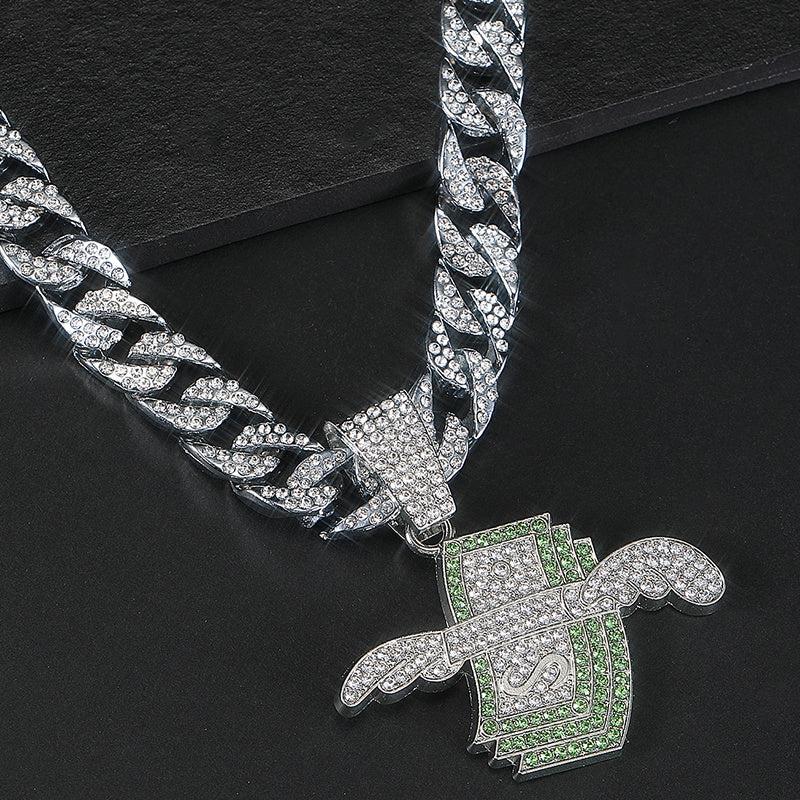 Wings Dollar Pendant Set Rhinestone Necklace