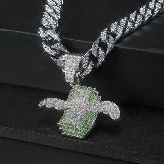 Wings Dollar Pendant Set Rhinestone Necklace