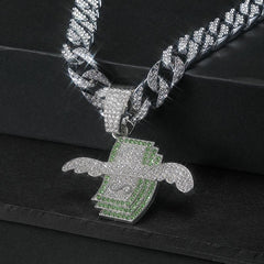 Wings Dollar Pendant Set Rhinestone Necklace