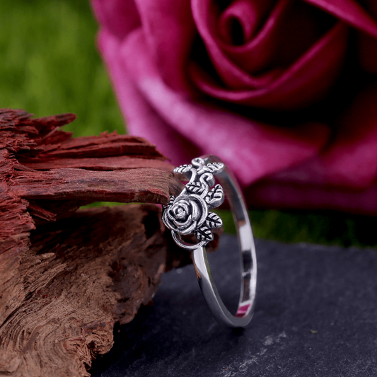 Men's Rose Flower Leaf Vine Ring Wedding Floral Rings