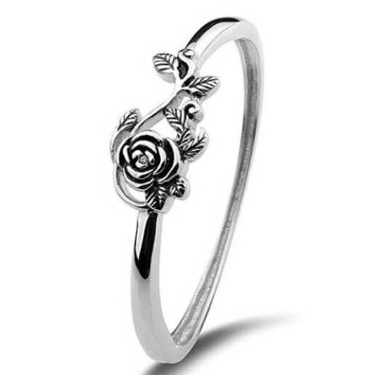 Men's Rose Flower Leaf Vine Ring Wedding Floral Rings