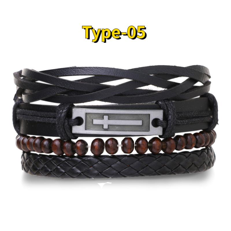 4pcs Braided Leather Bracelets Vintage Charm Wood Beads Ethnic Tribal Wristband