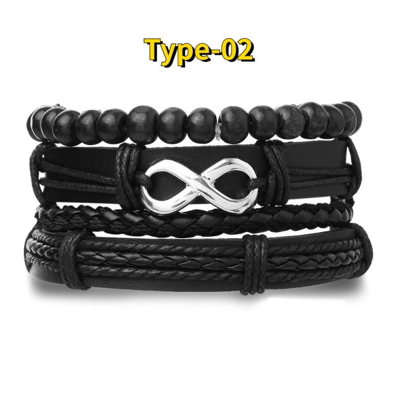 4pcs Braided Leather Bracelets Vintage Charm Wood Beads Ethnic Tribal Wristband