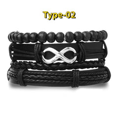 4pcs Braided Leather Bracelets Vintage Charm Wood Beads Ethnic Tribal Wristband