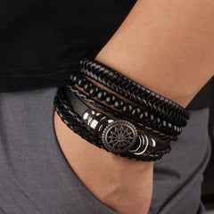 4pcs Braided Leather Bracelets Vintage Charm Wood Beads Ethnic Tribal Wristband