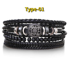 4pcs Braided Leather Bracelets Vintage Charm Wood Beads Ethnic Tribal Wristband
