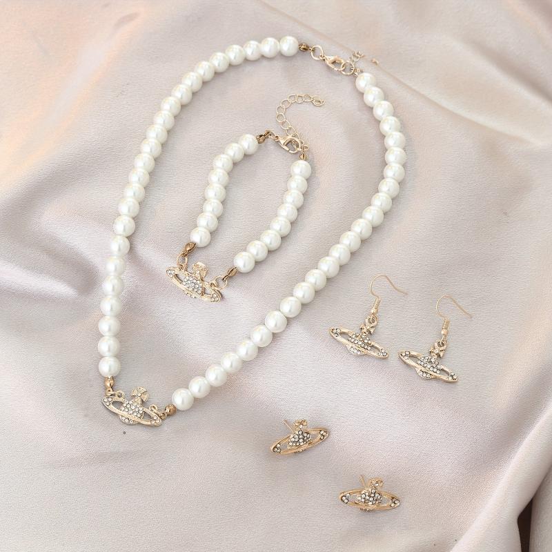 Y2K Faux Pearl Saturn Jewelry Set for Women