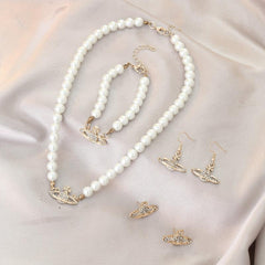 Y2K Faux Pearl Saturn Jewelry Set for Women