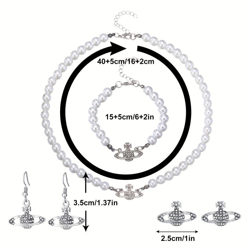 Y2K Faux Pearl Saturn Jewelry Set for Women