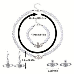 Y2K Faux Pearl Saturn Jewelry Set for Women