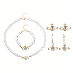 Y2K Faux Pearl Saturn Jewelry Set for Women