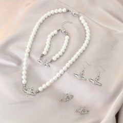 Y2K Faux Pearl Saturn Jewelry Set for Women