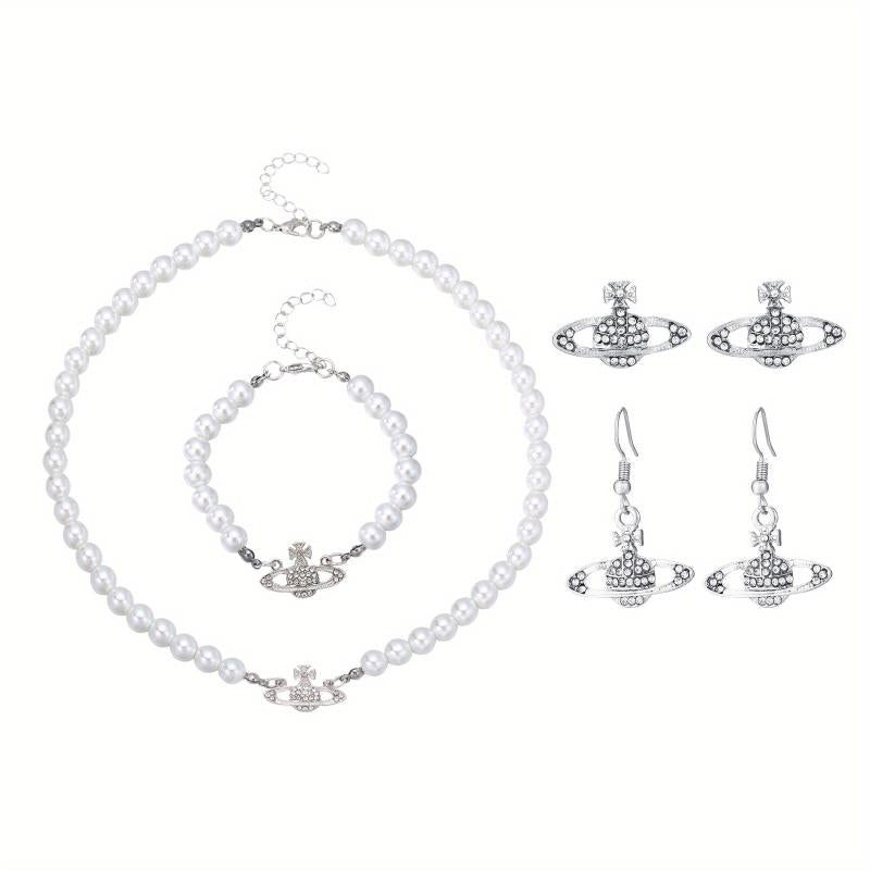 Y2K Faux Pearl Saturn Jewelry Set for Women