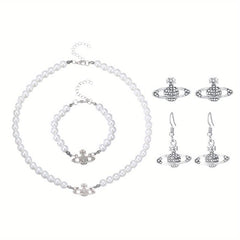 Y2K Faux Pearl Saturn Jewelry Set for Women