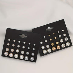 24 Pairs Zircon Pearl Stud Earrings Minimalist Style Jewelry