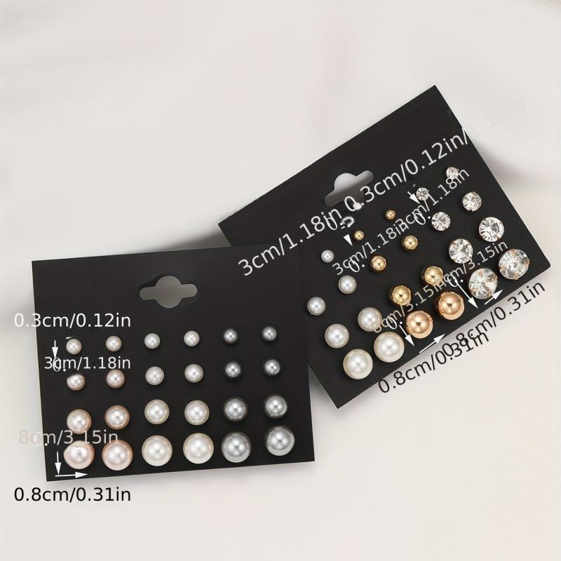 24 Pairs Zircon Pearl Stud Earrings Minimalist Style Jewelry