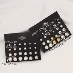 24 Pairs Zircon Pearl Stud Earrings Minimalist Style Jewelry
