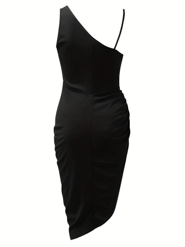 Sequined Ruched Asymmetrical Dress Sleeveless Bodycon Dress