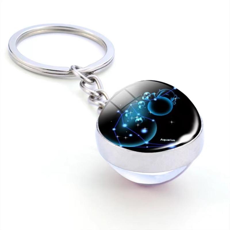 Zodiac Constellations Charms Keyring Crystal Ball Key Chain Rings