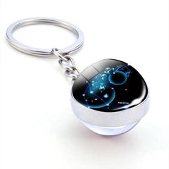 Zodiac Constellations Charms Keyring Crystal Ball Key Chain Rings