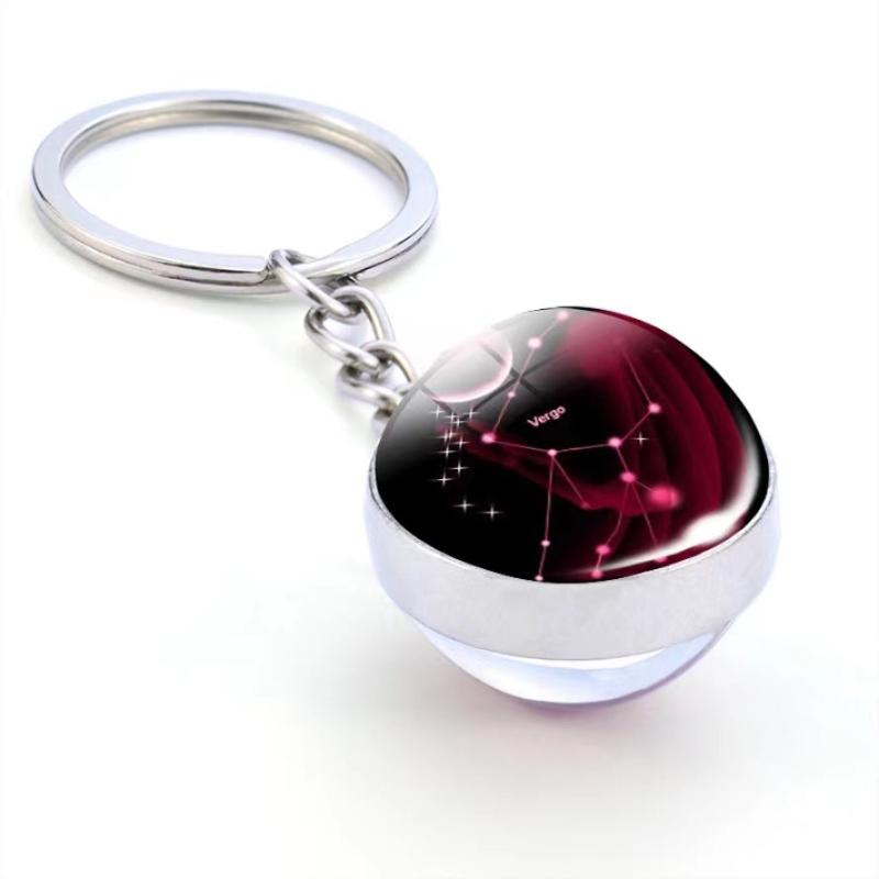 Zodiac Constellations Charms Keyring Crystal Ball Key Chain Rings