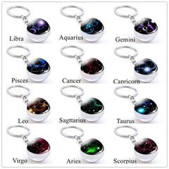 Zodiac Constellations Charms Keyring Crystal Ball Key Chain Rings