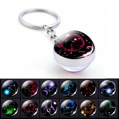 Zodiac Constellations Charms Keyring Crystal Ball Key Chain Rings