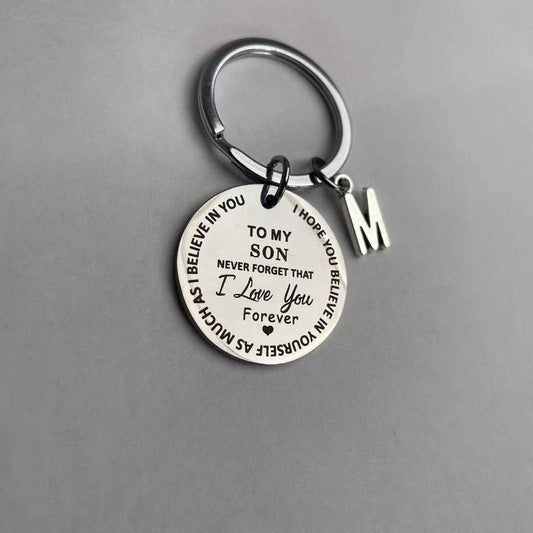 Stainless Steel Engraved Initials Keychain Gift For Son Daughter