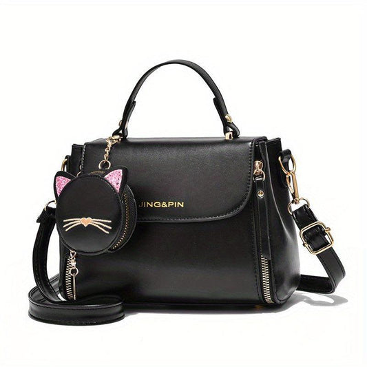 Square Crossbody Bag with Cat Coin Purse