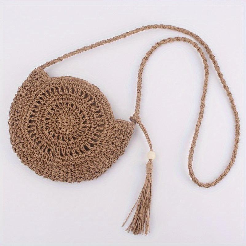 Straw Beach Bag Tassel Decor Crossbody Bag BoHo Style Hollow Bag