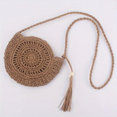 Straw Beach Bag Tassel Decor Crossbody Bag BoHo Style Hollow Bag