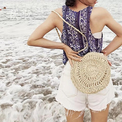 Straw Beach Bag Tassel Decor Crossbody Bag BoHo Style Hollow Bag