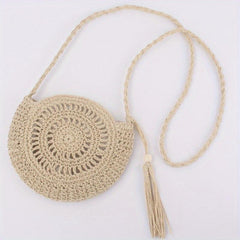 Straw Beach Bag Tassel Decor Crossbody Bag BoHo Style Hollow Bag