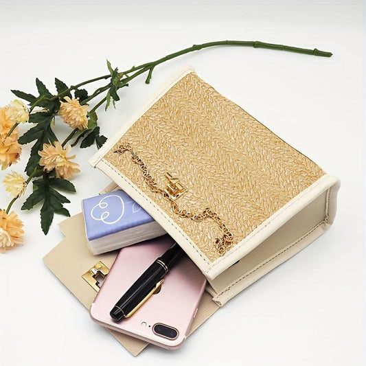 Mini Straw Handbag Women's Summer Beach Bag Vintage Chain Decor