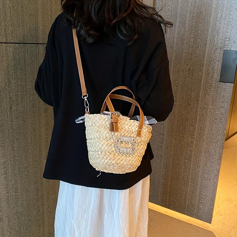 Rhinestone Straw Satchel Bag Lightweight Minimalist Crossbody Bag
