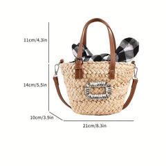 Rhinestone Straw Satchel Bag Lightweight Minimalist Crossbody Bag