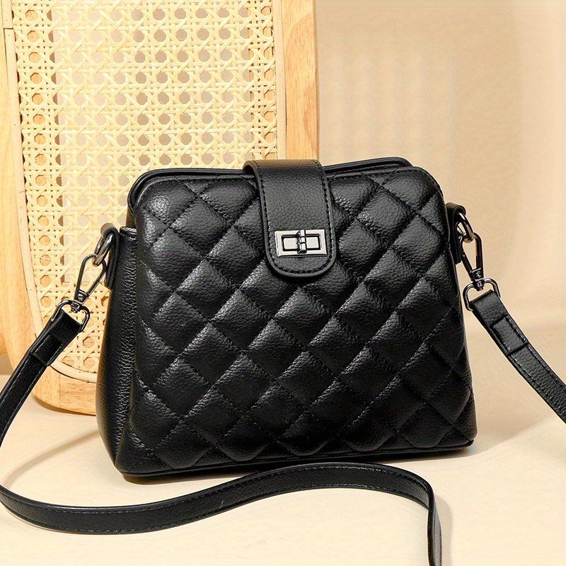 Argyle Quilted Crossbody Bag Solid Shoulder Bag Small Turn Lock