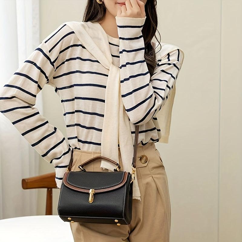 Small Contrast Crossbody Bag Buckle Flap Purse Women's Handbag