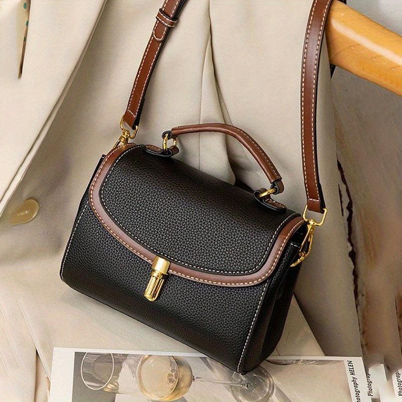 Small Contrast Crossbody Bag Buckle Flap Purse Women's Handbag