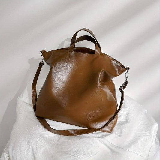 Vintage Faux Leather Tote Bag Large Capacity Crossbody Bag Women's Shoulder Bag