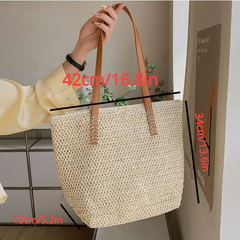 Large Straw Tote Bag Minimalist Woven Holiday Travel Storage Bag