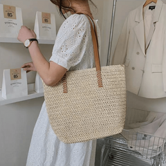 Large Straw Tote Bag Minimalist Woven Holiday Travel Storage Bag